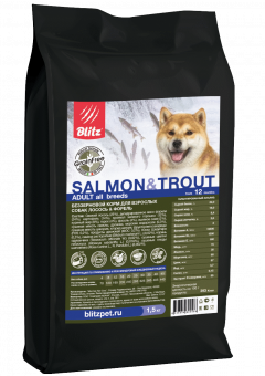 Blitz Holistic 500г Adult Salmon&Trout Сухой беззерновой корм для взрослых собак Лосось и форель