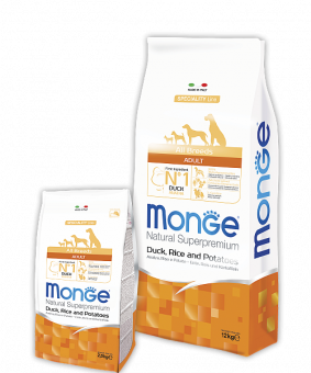 Monge Dog Speciality Line All Breed Adult Duck&Rice&Potato сухой корм для взрослых собак всех пород, с уткой, рисом и картофелем 