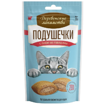 Деревенские лакомства для кошек Подушечки с пюре из говядины 30г