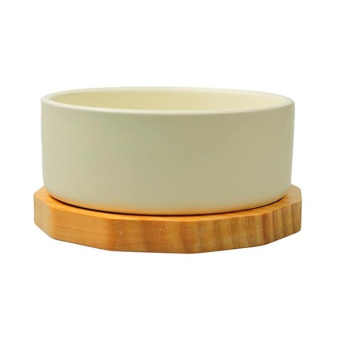 Миска Mr.Kranch керамическая белая на бамбуковой подставке 860 мл