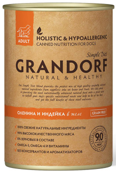 GRANDORF 400г конс. Venison&Turkey Влажный корм для взрослых собак всех пород Оленина и индейка
