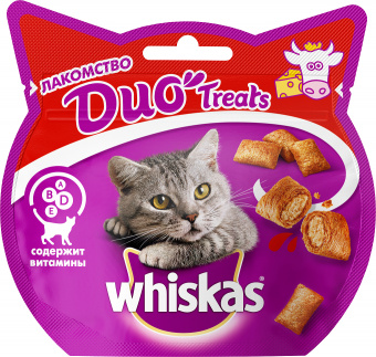 Whiskas Duo Treast лакомство для взрослых кошек, Говядина и сыр 