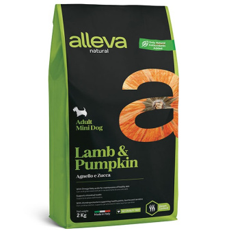 Alleva Natural Dog 2кг Сухой низкозерновой корм для взрослых собак мелких пород Ягненок и тыква
