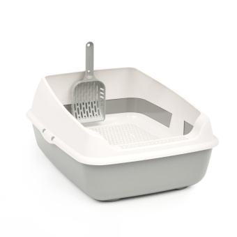 Набор для кошек: лоток с высокими бортами, сеткой и совком, серый (М8576)