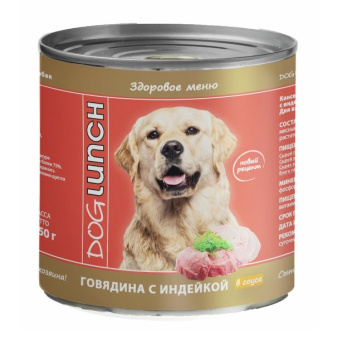 Dog Lunch 750г конс. Влажный корм для взрослых собак Говядина с индейкой в соусе