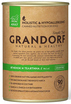 GRANDORF 400г конс. Lamb&Veal Влажный корм для взрослых собак всех пород Ягненок и телятина