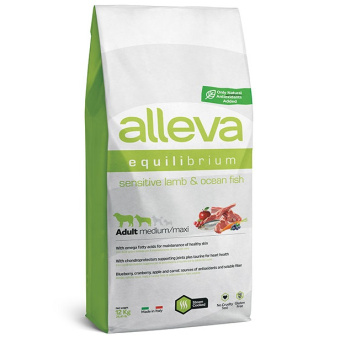 Alleva Equilibrium Dog 12кг Сухой корм для взрослых собак сред и круп пород сенситив Ягненок и рыба