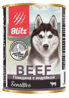 Blitz 400г конс. Влажный корм для собак всех пород и возрастов Говядина и индейка