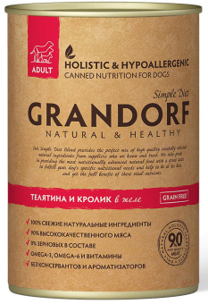 GRANDORF 400г конс. Veal&Rabbit Влажный корм для взрослых собак всех пород Телятина и кролик