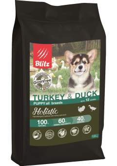 Blitz Holistic 12кг Puppy Turkey&Duck Сухой беззерновой корм для щенков Индейка и утка